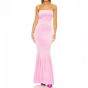 norma kamali candy pink velvet strapless fishtail gown